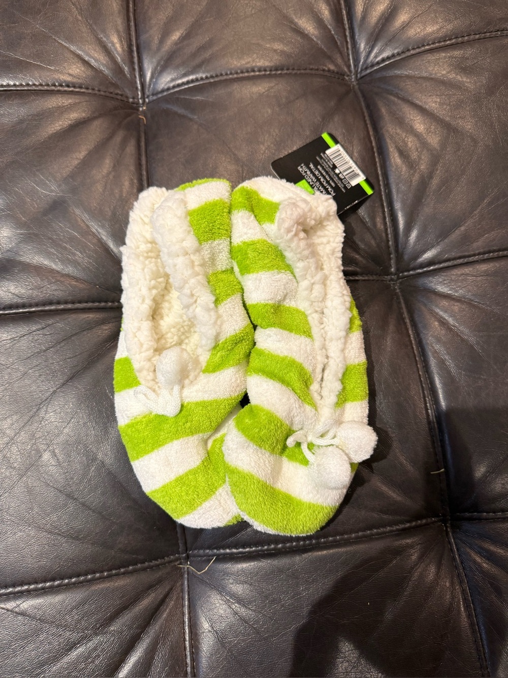 NWT-Cozy Green & White Stripe Slipper Socks